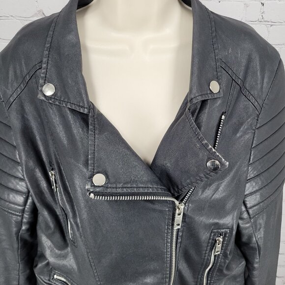 BLANKNYC Black Vegan Leather Moto Biker Collared Zipped Padded Jacket Size XL - Picture 7 of 16